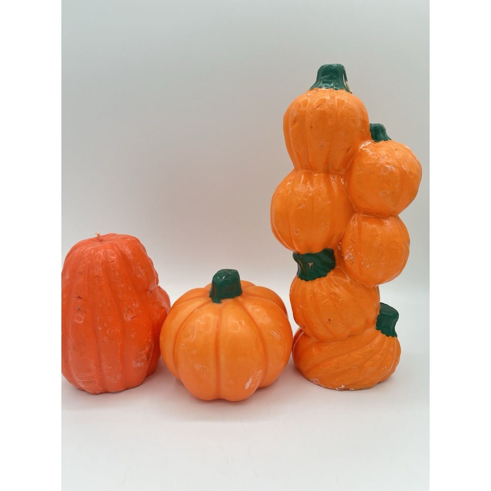 Vintage Halloween Jack O Lantern Pumpkin Candles Lot of 3 Holiday Decor - Picture 3 of 12
